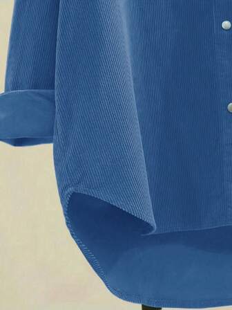 Women's Solid Color Casual New Fashion Loose Soft Comfortable Corduroy Thin Jacket, Front Button Pockets, Short Front Long Back, Suitable For Casual Daily Wear In Autumn/Winter