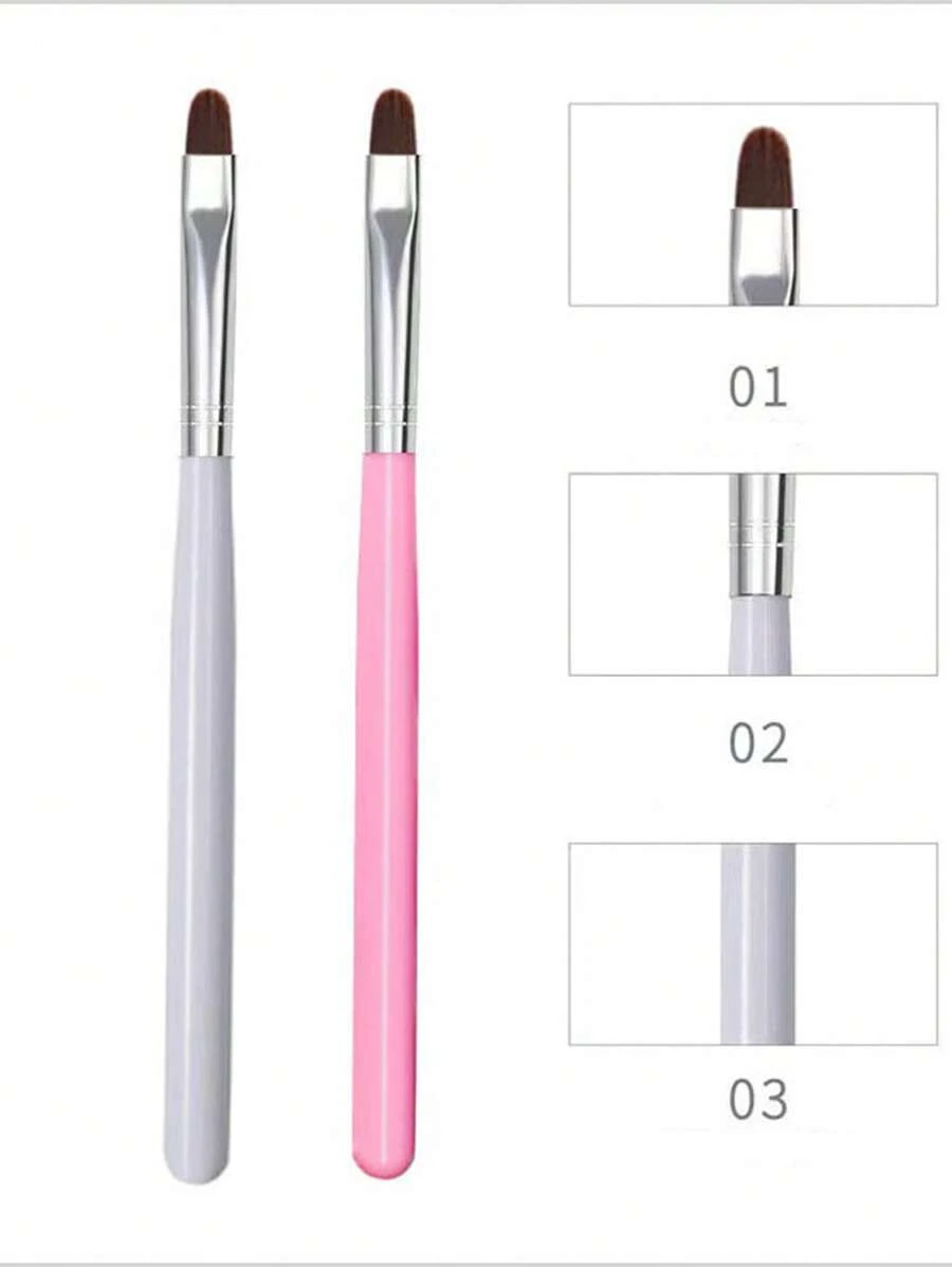 1pc White & Pink Flat Head Nail Art Gel Painting Brush
