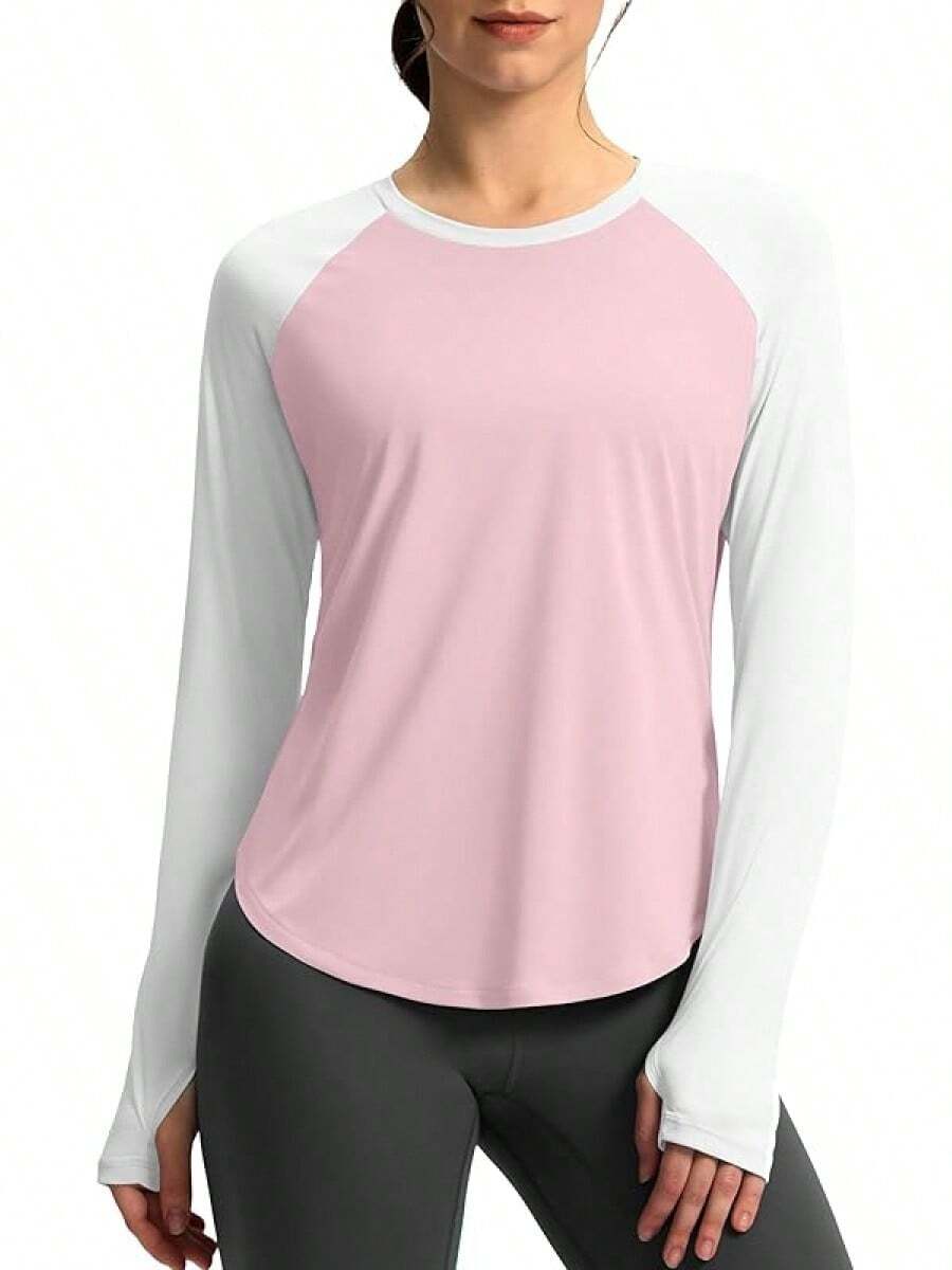 Womens Shirts UPF 50+ Lightweight Quick Dry Long Sleeve Workout Hiking Tops Outdoor - 山茱萸粉紅白 - 查看 1