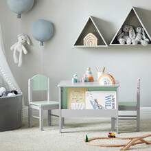 SoBuy KMB88-HG Children's Table With Chairs, Children's Seating Group Indoors, Children's Table And Chair Set, Painting Table For Children, Seating Group, Light Grey - Grey - View 2