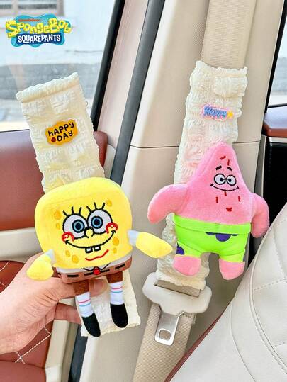 SPONGEBOB Housse de ceinture de sécurité pour voiture, lot de 2 ou 1 pièce, motif dessin animé, quatre saisons, anti-frottements, décoration intérieure, ensemble complet
