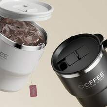 1 个 400ML 304 不锈钢咖啡杯带手柄和盖子，双层隔热咖啡杯，防烫奶茶水杯，防漏冷热水饮水杯，适合成人和学生在家中、学校、宿舍、办公室、派对、野餐和露营时使用 - 彩色 - 查看 4