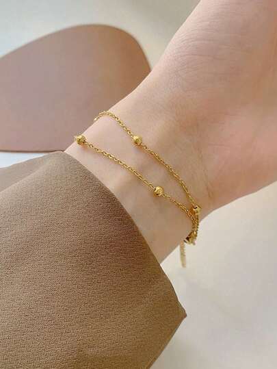 1pc Beaded Bracelet For Women, Minimalist Metal Band European And American Fashion Design Accessories