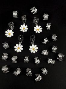 45pcs Alloy Daisy Flower Braid Hair Clips, Y2K Punk Hip Hop Decorative Hairpins, Gifts Party Daily Use Hair Rings & Accessories