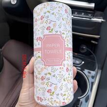 2 piezas Portapañuelos de coche con flores y pañuelos faciales - Cilindro portapañuelos de viaje para el portavasos del coche, Portapañuelos de coche redondo para la mesa del comedor en el hogar - ¡Agrega un toque de estilo a tu coche con este lindo portapañuelos de coche con flores!