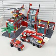 Set Mainan Pemadam Kebakaran, Termasuk Stasiun Pemadam Kebakaran, Truk Pemadam Kebakaran, Helikopter, dan Derek - Set Balok Bangunan Pemadam Kebakaran untuk Anak Usia 6+ Tahun - Hadiah Liburan Ideal untuk Arsitek Cilik - MultiWarna - View 13