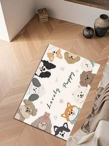 1pc Cartoon Puppy & Bear Pattern Plush Soft Touch Carpet, Suitable For Study, Gaming Room, Living Room, Bedroom, Entrance, Autumn/Winter, Thickened/Fluffy