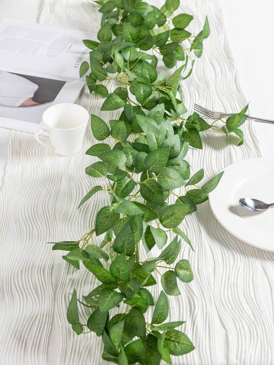 1pc Rose Leaf Vine Garland For DIY Wedding Decoration, Living Room, Dining Table - Green - View 1