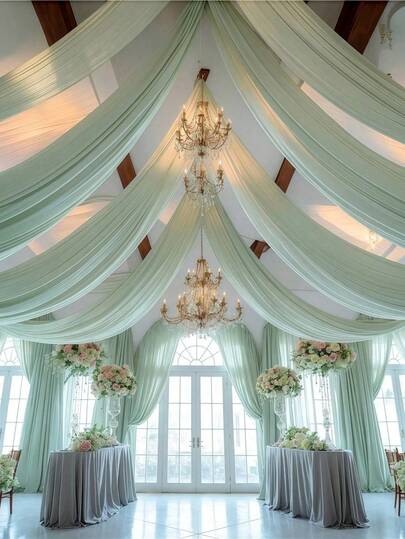 1pc 393 Inch Mint Green Sheer Voile Curtain Fabric, Long Solid Color Sheer Drape, Multipurpose Party Backdrop Fabric, Suitable For Wedding Arch, Home Decor, Wedding Arch Curtain Backdrop, Birthday Wedding Party Room Decor, Ceremony Background