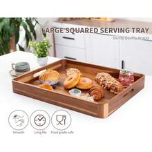 Large Wooden Ottoman Tray Great 22"X18" Rectangle Trays For Big Ottoman Counter Huge Kitchen Wood Serving Tray Round Corner Living Room Coffee Table Decor Centerpiece Organizer Trays - 22x18長方形托盤相思木 - 查看 5