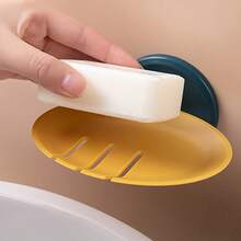 1pc Bathroom Round Soap Dish Holder, Wall Mounted Or Countertop Soap Tray