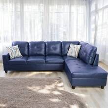 L-Shaped Sofa PU Leather Sectional Sofa Upholstered 2-Piece Sofa Set For Living Room With Recliner, Suitable For Various Homes/Offices And Small Apartments/Couch/Futon/Bean Bag/Furniture/Muebles Para Sala - Blue(Right) - 查看 5