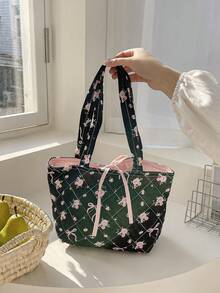 1个可爱碎花午餐包，女士手提包/单肩包，甜美碎花印花购物袋 - 彩色 - 查看 17