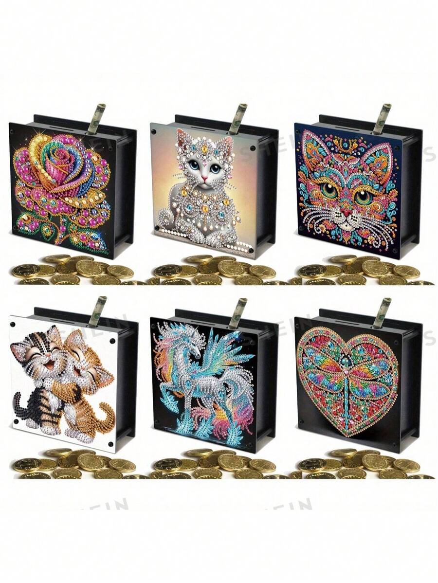 DIY 5D Diamond Painting Piggy Bank – Acrylic Coin Bank With Cat, Rose, Unicorn & Dragonfly Designs, Decorative Money Box For Home, Birthday Gifts, And DIY Craft Lovers
