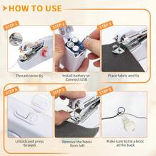 Handheld Electric Sewing Machine For Beginners Adult,Portable Mini Stitching Single Thread Machine Sewing Kit For Quick Clothes Repairs,Suitable For Home Travel DIY,Battery Or USB Powered - 白色 - 查看 3
