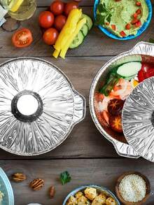 5个带盖铝箔纸杯蛋糕衬垫，一次性圆形铝箔烤盘，一次性厨具食品容器，适用于度假、露营、烘焙、加热、烹饪、家庭晚餐、派对用品 - 彩色 - 查看 3