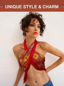 女士印花头巾，时尚户外头巾，适合春、夏、秋季，可用作头巾、领巾、衬里、服装配饰、方巾，用于包裹和装饰头部，也可用作发饰。 - 彩色 - 查看 7