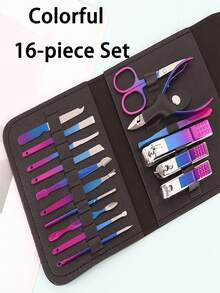 16pcs Professional Stainless Steel Manicure And Pedicure Set, Includes Nail Clipper, Scissor, Ear Pick And Travel Kit, Foot And Beauty Care Tools For Experts