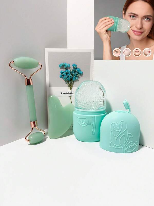 3pcs Massage Ice, Ice Surface Roller - Facial Skin Care Ice Roller Set, Facial Massage Tool, Silicone Ice Surface Roller, Ice Roller, Massager And Scraper, For Facial And Eye Puffiness, Facial Massager Contour And Enhance Skin Care And Radiance, For Eyes, Neck And Face, Ice Surface Roller Mold - Skin Care Tool. Summer Ice Massage Products, Essential Items For Travel Gua Sha Ice Roller,Beauty,Skin Care Products,Spa,Self Care,Skin Care Tools,Face Care,Esthetician Supplies,Massage,Face Massage Tool,Face Roller