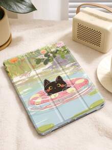 Husă pentru iPad cu tema "Pisicuță înotătoare" compatibilă cu iPad Air 4/5 10,9 inch, iPad 7/8/9 10,2 inch, slot încorporat pentru creion, compatibilă cu Samsung Tab S6 10,4 inch, Tab A7 Lite 8,7 inch, husă din piele în stil interior, cadou de Ziua Îndrăgostiților, cadou de Anul Nou