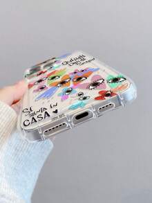1pc Heart Eyes Letter Pattern, Air Cushion Transparent Anti-Fall Phone Protective Case, TPU Material, Suitable As Holiday Gift, Compatible With Apple XS/XS Max/XR/11 12 13 14 15 16 Pro/Pro Max/14 15 16 Plus, Unisex, Also Compatible With Samsung Phones - Clear - View 4