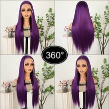 13X6 Free Part Platinum Blonde Lace Front Wigs 28 Inch Pre Plucked Long Straight Hair Wigs Glueless Soft Ash Blonde Colored Wigs Heat Resistant Fiber Hair Synthetic Lace Front Wigs For Women For Daily Christmas Party Cosplay Use - 紫羅蘭色 - 查看 7