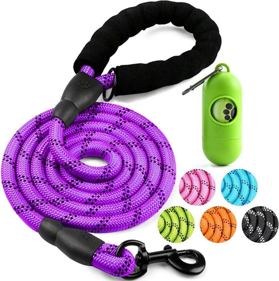 2 Pack Dog Leash 5 FT Heavy Duty - Comfortable Padded Handle - Reflective Dog Leash Medium Large Dogs With Collapsible Pet Bowl, Dog Gear - 1 Gói B-Tím - Xem 1