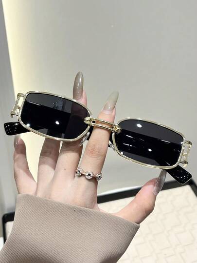 1pc Plastic And Metal Geometric Full Frame Personalized Shades Basics Women Fashion Glasses For Street-Photography Musical Festival Tropical Beach Vacay Bachelorette Party Weekend Outfit Festival Outfit Going Out Outfit Fashion Accessories