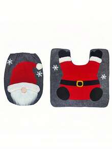 1pc New Christmas Faceless Old Man Toilet Cover For Home Christmas Toilet Cover Christmas Toilet Decoration, New Faceless Old Man Toilet Cover Set, Extends The Festive Atmosphere To Every Corner~ The Cute Faceless Old Man Design Has A Soothing Effect, With A Red Fur Hat Paired With White-Edged Fur. The And Endearing Image Instantly Makes The Toilet Cute. Toilet Seat Cover + Floor Mat Set Design.