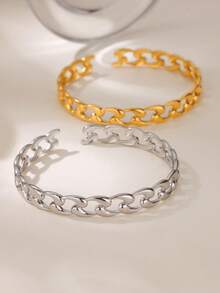 1 件经典链环袖口手镯，适合女士，18K 镀金不锈钢开口可调节手镯，简约时尚珠宝配饰，适合女士的礼物 - 金黃色 - 查看 5