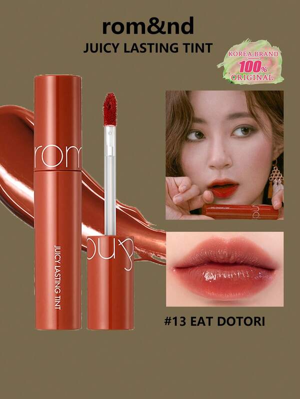 Rom&nd Romand Liquid Lipstick 13 EAT DOTORI, Long-Lasting Moisturizing Lip Gloss, Vivid Color, Glossy Finish, Korean Lip Gloss, MLBB (My Lips But Better), Lightweight & Smooth, Highly Moisturizing, Non-Sticky, Korean Cosmetics, Gift Set