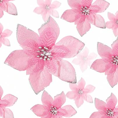 1/5/10/20/30pcs Artificial Poinsettia Flowers With Glitter, Christmas Tree Decoration, Holiday Decor, Suitable For Outdoor Trees