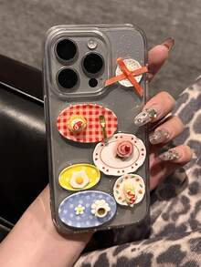 Cute Funny Epoxy Dinner Plate Food Glitter Clear Phone Case Compatible With IPhone 16 15 14 13 Pro Max Lovely Creative Sequins Glitter Back Gift - Clear - View 2