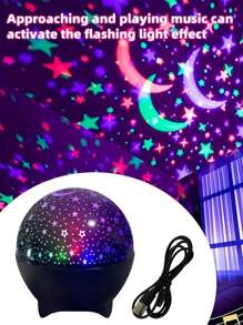 1 件声控星空投影 LED 灯 - 7 种颜色变幻的梦幻夜灯，带月亮和星星，USB 供电现代家居装饰，适用于客厅、卧室、圣诞节和万圣节礼物、卧室夜灯 | 星空主题 | 塑料灯罩，卧室 LED 灯 - 黑色 - 查看 9