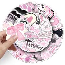 50张时尚ACGN病娇美学贴纸套装，可爱卡通粉色病娇贴纸，日式像素对比暗黑病娇乙烯基防水散装贴纸，适用于笔记本电脑、滑板、笔记本、手机、杯子、吉他、行李箱、电脑、冰箱、桌子等。 - B - 查看 6