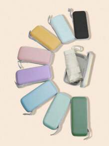 1 件优质紧凑型折叠太阳伞，防紫外线和防雨，轻便防风便携式迷你雨伞，带便携包 - 纯黑色乙烯基，男女皆宜，非常适合旅行、海滩、办公室和日常使用 | 便携式口袋雨伞 | 返校用品 - 彩色 - 查看 6