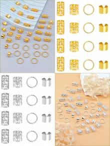 80个/套 复古镂空发圈，金属发夹，发卡，发绳，发饰，适用于编发，发爪，发夹，发卡，发卡夹，夏季，头部饰品，发卡，假日，旅行，节日，派对 - 金+銀 - 查看 4