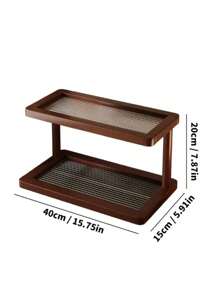 Two-Tier Bamboo Countertop Storage Rack - Easy To Assemble, With A Transparent Acrylic Base, An Elegant Storage Rack For Cosmetics, Perfumes, And Skincare Products, Suitable For Kitchen And Dining Room Storage, Can Hold Mugs And Water Cups - Natural Bamboo Surface, Space-Saving Home Decor And Countertop Storage Rack - Walnut - View 8