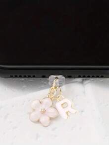 1 件时尚粉色花卉字母手机防尘塞，精致 A-Z 字母金属挂件，适合作为女性生日礼物，兼容 Lightning（5-14）/ Type-C 接口 - 粉色 - 查看 48