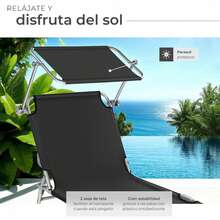 MIKOMIKA Tumbona de Playa Reclinables con Parasol Ajustable | Plegables y Portátiles | para Jardín, Terraza, Piscina o Camping | Aluminio Ligero y Tela Transpirable Resistente Exterior - SILLA-P90-NEGRO - Ver 7