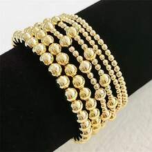 6pcs Set Of Fashionable And Elegant Multi-Specification CCB Handmade Elastic Beaded Bracelet Set, Personalized Stacked Joint Chain For Women - 金色 - 查看 3