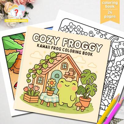Cozy Froggy: Super Cute Little Frog's Happy Life, 24 Pages Of Exquisite Original Illustrations, Pearlescent Paper Cover And Thick Inner Pages, Christmas Gift, Thanksgiving Gift, Halloween Gift, New Year Gift, Birthday Gift, Party Gift, Back-To-School Gift, Easter, Mother's Day Gift, 7.9*7.9in, Randomly Includes Stickers