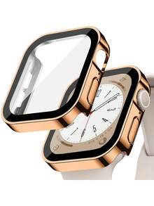 1pc Rose Gold Apple Watch Case, Suitable For Young Fashionable Women's Watches, Protective Case For Sports, Casual, Business, Minimalist Straight Edge Design, Built-In Seal, Shockproof, Scratch-Resistant, Dustproof Hard PC Shell + High-Definition Tempered Glass Screen Protector, Integrated Watch Case, Compatible With Apple Watch 40mm/41mm/44mm/45mm/49mm, Compatible With Apple Watch Ultra3/2/1SE/S9/S10/S8/S7/S6/S5/S4, Anti-Fall And Scratch Apple Watch Case In Silver - Rose Gold - View 2