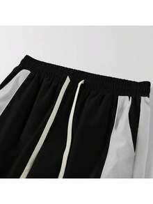 Quần Cargo dáng rộng cho nam màu tương phản, thiết kế túi khóa kéo giả, phù hợp mặc ngoài trời, thường ngày và tập thể dục, mùa thu - màu đen - Xem 5