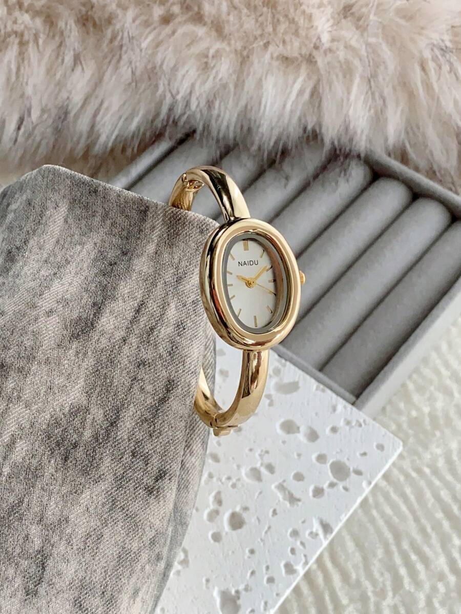 1 Stück Vintage Luxus Gold/Silber Farbe elegante Quarz Armbanduhr für Frauen, modernes minimalistisches Design für den täglichen Gebrauch, Geburtstagsgeschenk - Gold - Übersicht 1