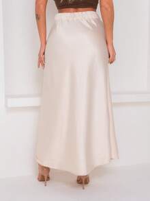 Women's Long Satin Skirt With Zipper - 米色 - 查看 1
