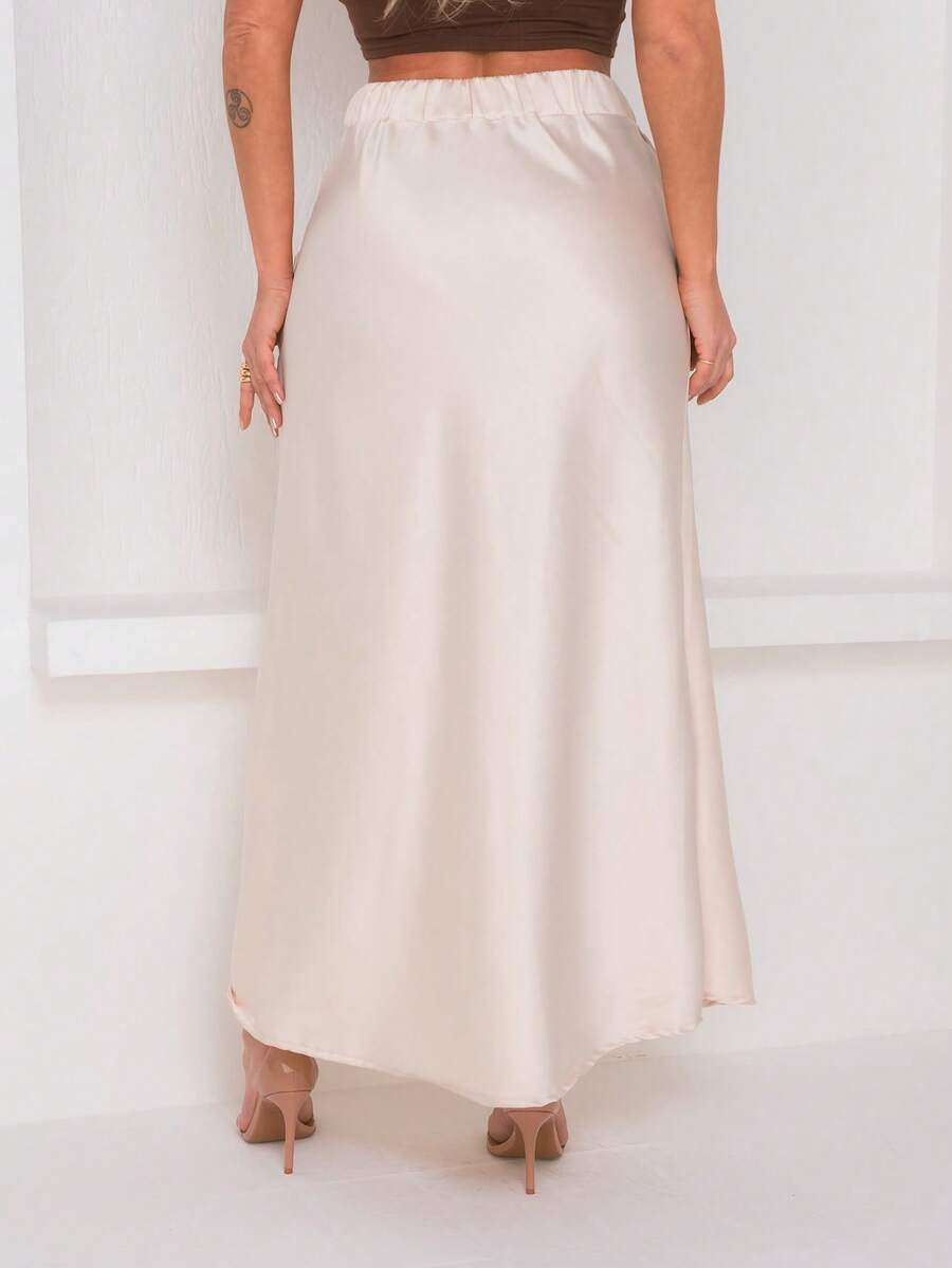 Women's Long Satin Skirt With Zipper - 米色 - 查看 1
