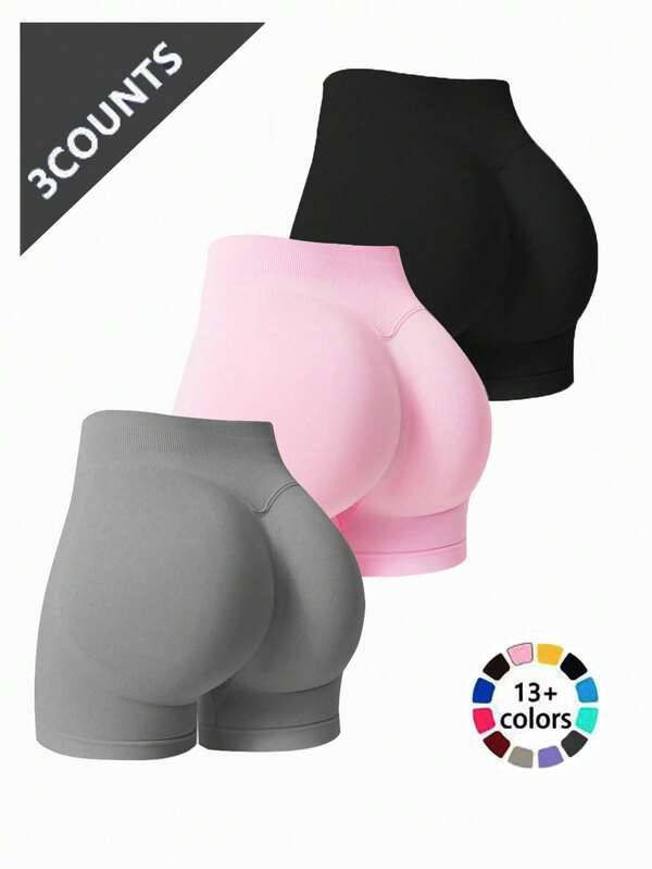 3 PCS Women's High Waist Yoga Exercise Skinny Hip Wide Belt Shorts, Seamless Knit Heart Hip Wrap Pants, Outdoor Gym Running Fitness Pants Breathable High Stretch Cycling Pants