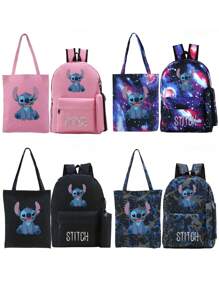 Disney Stitch Star Baby Peripheral Printed Backpack Set Student School Bag Backpack + Pencil Bag + Handbag Three Pieces Set School Season