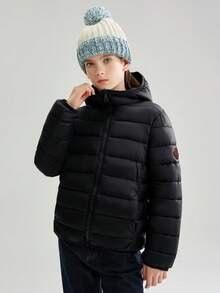 SOLOCOTE Tween Girls Lightweight Hooded Long Sleeve Padded Coat, Autumn/Winter - Black - View 3